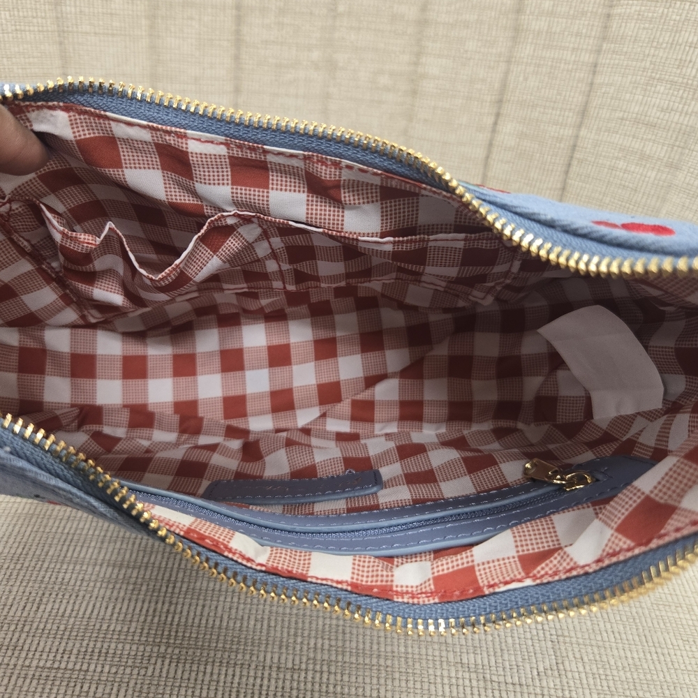 Betsey Johnson Cherry Denim Crescent Shoulder Handbag - Picture 5 of 5